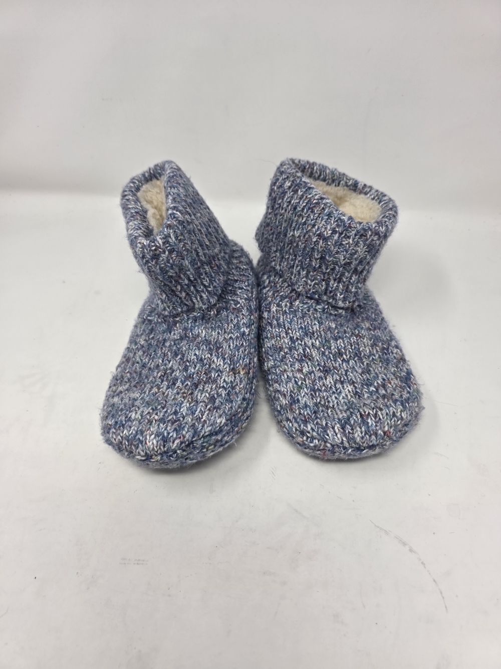 Bombas Gripper Slipper Booties Blue Marled Knit Sherpa Lined Ankle House Shoes